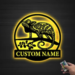 Personalized Metal Chameleon Wall Art Led Light, Chameleon Metal Sign, Outdoor Decor, Kids Room Decor Wall Hanger, Lizard Metal Art