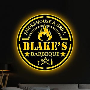 Custom Barbeque Metal Wall Art, Personalized BBQ Metal Sign, Smokehouse Metal Sign, BBQ Decor, BBQ Grill Sign, Outdoor Decor, Dad Gift