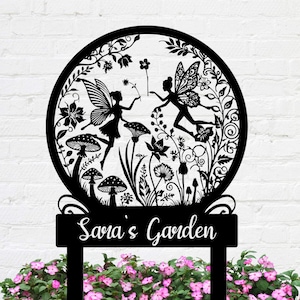 Personalized Fairy Metal Garden Sign, Metal Fairy Garden Art, Custom Garden Name Sign, Fairy Garden Stake, Outdoor Sign Yard Decor Yard Sign