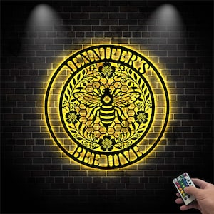 Personalized Bee Farm Metal Sign Led Lights, Honey Bee Wall Decor, Beekeeper Gift, Gardener Gift, Metal Bee Hive Decoration, Bee Garden Sign