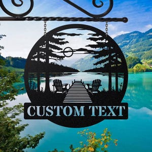 Letrero de metal personalizado con nombre de casa en el lago, letrero de lago en el bosque, letrero con nombre de casa en el lago personalizado, decoración de casa en el lago, decoración de porche delantero, letrero de metal para acampar