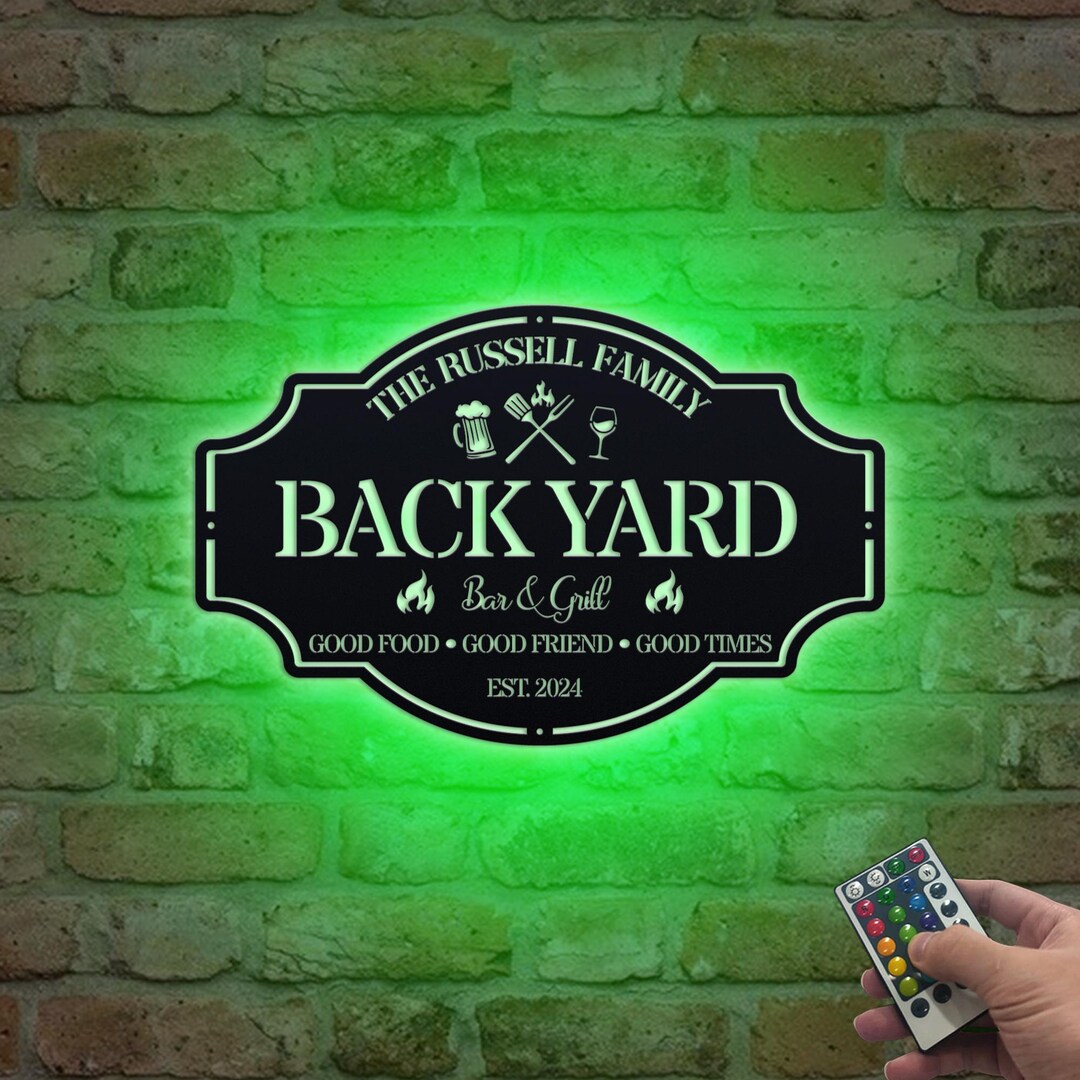 Personalized Backyard Sign LED Light, Custom Bar & Grill Sign Backyard ...