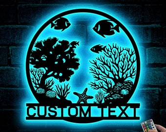 Custom Reef Metal Wall Decor Reef Metal Sign Fish Coral Reef Metal Wall Art Home Aquarium Sign Beach House Sign Coral Sign Fish Lover Gift