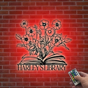 Letrero de metal personalizado para estantería, arte de pared de metal con forma de libro, letrero de biblioteca, decoración de sala de lectura, regalo para ella, letrero para amantes de los libros, decoración del hogar, regalo para amantes de los libros