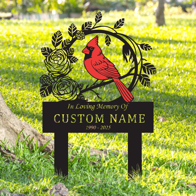 Custom Cardinal Memorial Garden Sign Metal, Cardinal Memorial Plaque ...