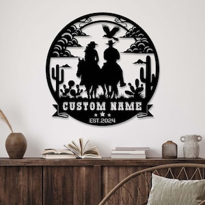 Cowboy Cowgirl Paar Metall Wand Kunst, Cowboy Metall Schild, Cowboy Cowboy Geschenke, Kinderzimmer Dekor, Geschenk für Paar