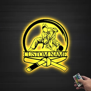 Custom Brazilian Jiu Jitsu Belt Metal Wall Art LED Light Personalized Jiu-Jitsu Name Sign Home Decor JiuJitsu Sign Room Decoration Xmas Gift