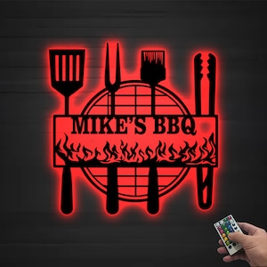 Personalized Backyard BBQ Sign Barbecue Metal Wall Art Barbecue Sign BBQ Tools Sign Wall Hanging Backyard Sign Grill SIgn Father's Day Gift