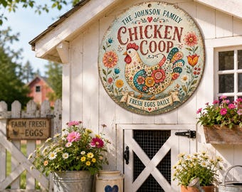 Personalized Hen House Sign, Custom Chicken Coop Wall Decor, Floral Farmhouse Chicken Art, Fresh Eggs Daily Farm