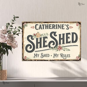 Cartello esterno in metallo personalizzato She Shed, cartello data di fondazione, regalo per lei, She Shed, cartello in metallo She Shed, cartello She Shed personalizzato, Mom Caves