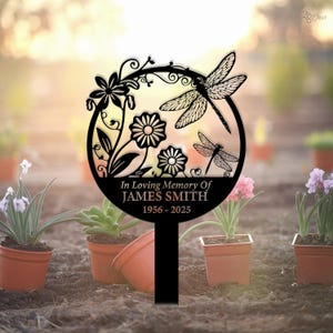 Custom Dragonfly Memorial Sign, Custom Floral & Dragonfly Garden Stake, Remembrance Garden Sign, Sympathy Gift, Memorial Dragonfly Grave