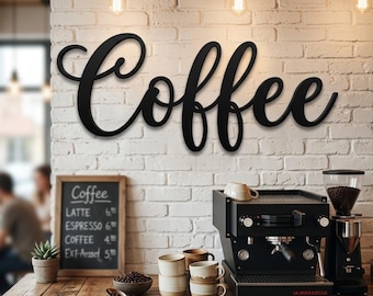 Coffee Metal Wall Art, Large Script Coffee Sign, Rustic Cafe Kitchen Wall Decor For Coffee Station