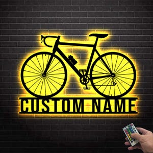 Custom Mountain Bike Sign with LED,Mountain Bike Metal Wall Art,Personalized Biker Name Sign,Biker Gift Home Decor,Cyclist Gift,Cycling Sign