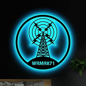 Custom Ham Radio Metal Wall Art LED Light Personalized Amateur Radio Name Sign Home Decor Radio Operator Decor Amateur Call Birthday Gift