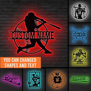 Custom Baseball LED Metal Sign, Personalized Player Name Neon Light, Gift for dad, Baseball Player LED Sign, Sport sign,Baseball player gift