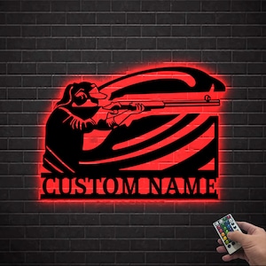Personalized Trap Shooting Metal Sign Wall Art LED Light,Girl Shooting Metal Wall Decor, Gift for her, Shooting Sport Lover, Home Decor