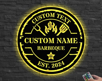 Personalized Backyard BBQ Metal Wall Art Led Light,Bbq Metal Wall Art,BBQ Sign,Custom Backyard Sign,Metal BBQ decor,Grill Sign,Outdoor Decor