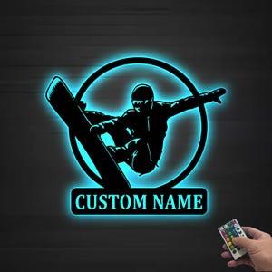 Custom Snow Skiing Metal Wall Art LED Light, Personalized Skiing Player Name Sign,Skier Name Sign,Skiing Metal Sign, Kid Room Decor Dad Gift