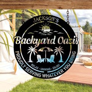 Personalized Backyard Pool Metal Sign,Outdoor Decor,Pool Signs for Outdoor Custom Backyard Oasis Sign Patio Decor, Xmas Gift Backyard Decor