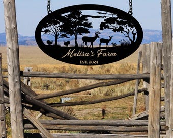 Letrero metálico personalizado de ciervo para colgar en exteriores, regalo de cazador, letrero con nombre de familia, letrero de caza de ciervos, letrero de granja personalizado, letrero de pavo y ciervo, regalo para papá.