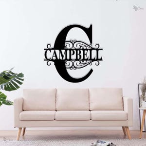 Letrero metálico con monograma familiar personalizado, nombre de familia para pared, letra con monograma, decoración familiar, regalo para papá, letrero para el hogar, letrero de pared con letras, regalo de cumpleaños