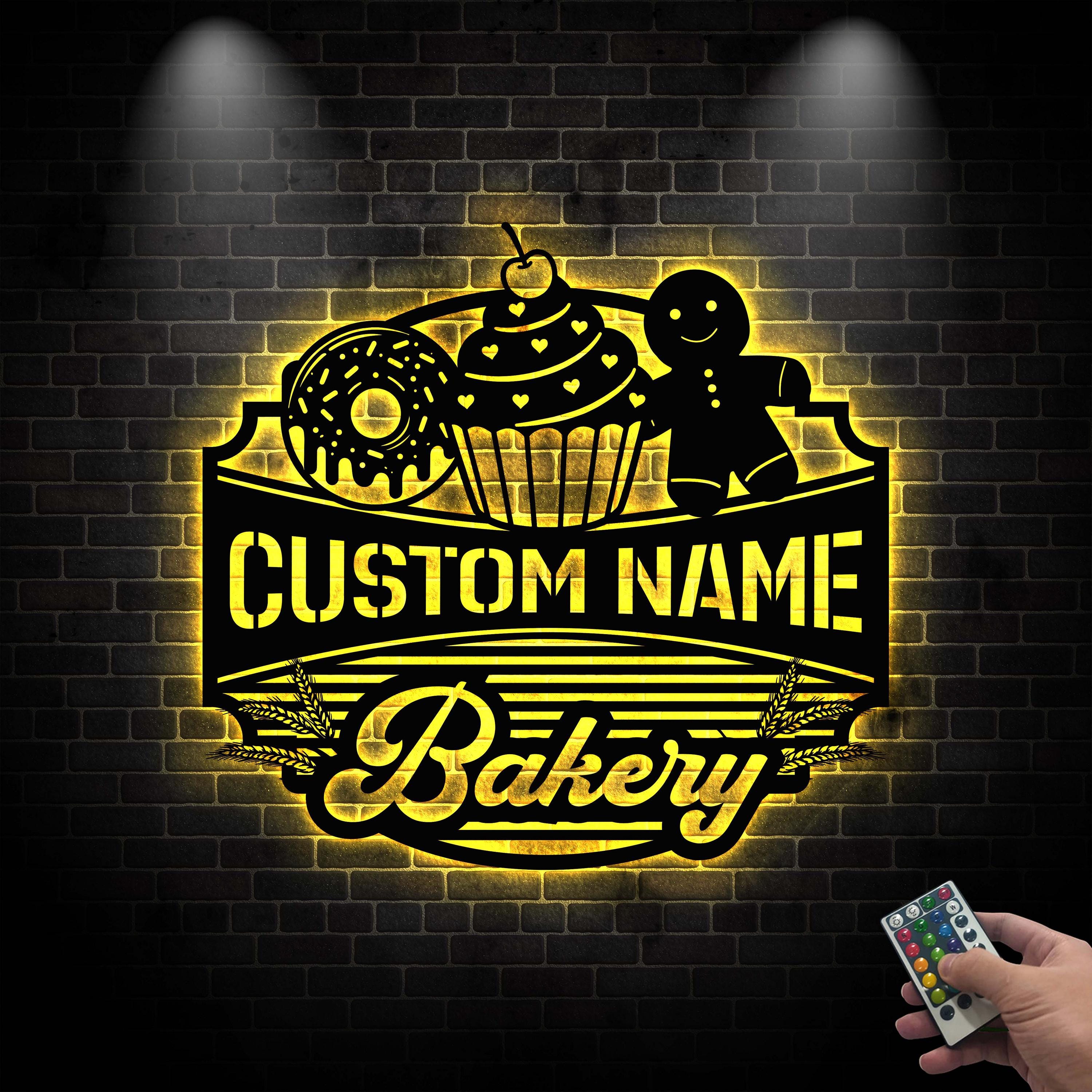 Custom Bakery Cupcake Metal Wall Art LED Light, Personalized Bakery Name Sign Decoration For Room, Cake Shop Decor Bakery Sign Kitchen Sign