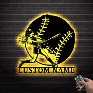 Customized Softball Metal Sign Softball Pitcher Metal Sign Led Light, Softball Player Name Signs, Gift for Her, Game Room Decor, Xmas Gifts