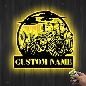 Custom Farm Sign Tractor Metal Wall Art LED Light Personalized Tractor Name Sign Home Decor Tractor Decor Birthday Gift for farmer
