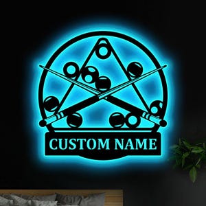 Benutzerdefinierte Billard Metallschild LED-Leuchten, personalisiertes Billard Lounge Zeichen, Billard Wandkunst, Pool Player Metallwanddekor, Wohnkultur