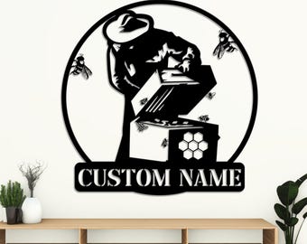 Personalized Honey Bee Metal Sign Custom Metal Beekeeper Sign Beekeeper Name Sign Gift for Bee Keeper Honey Bee Hive Decor Bee Garden Decor