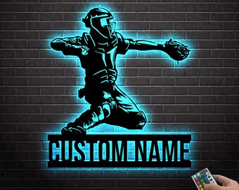 Luce da parete in metallo personalizzata con scritta Baseball, decorazione da parete in metallo con scritta Baseball, regalo per giocatore di baseball, cartello con nome personalizzato del giocatore di baseball, arredamento per la casa