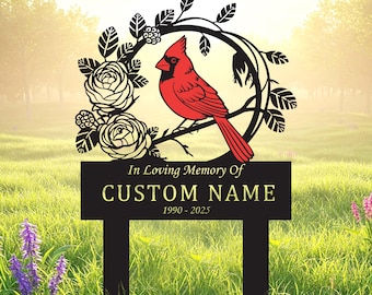 Targa commemorativa personalizzata in metallo per il giardino con il cardinale, targa commemorativa per il giardino con il cardinale, insegna commemorativa per il cardinale, paletto da giardino con il cardinale, decorazione da giardino