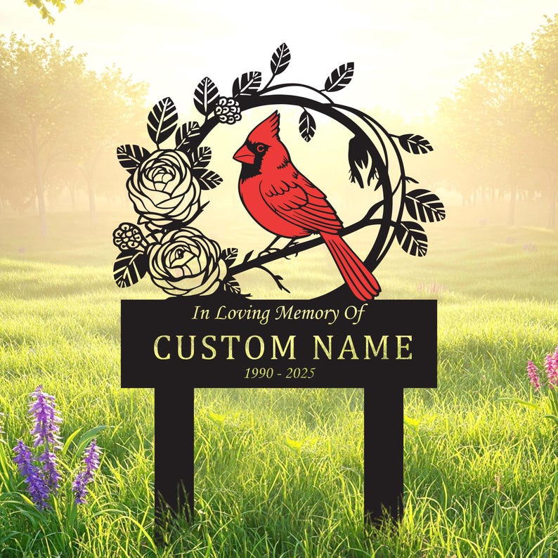 Custom Cardinal Memorial Garden Sign Metal, Cardinal Memorial Plaque ...