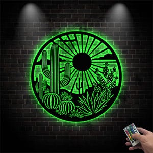 Cactus Metal Wall Art With LED Lights, Custom Cactus Metal Sign, Cactus Sign, Desert Sign Desert Art Outdoor Wall Hanging For Decoration