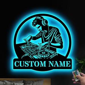 Personalized DJ Metal Sign with Led Lights, Christmas Gifts For DJ, Custom DJ Gifts, Deejay Metal Sign Room Decor, Club Decor Metal Wall Art