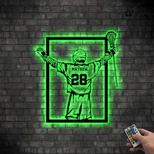 Custom Lacrosse Player Metal Wall Art LED Light,Lacrosse Player Name and Number Sign,Birthday Gift for Lacrosse Players,Home Decor Xmas Gift