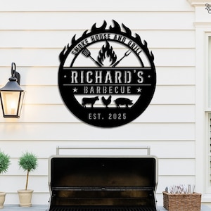 Personalized Barbecue Metal Sign, Custom Smokehouse Metal, Backyard Grill Decor, Grill Lover Gift, Gift for dad, Smokehouse & Barbecue Decor