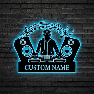 Custom DJ Metal Led Lights, Personalized Music Room Decor, DJ Gift, Turntable Art, Music Lover Gift, Name Music, DJ Studio Decor, Music Gift