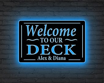Custom Backyard Oasis Sign LED Light, Patio Sign Welcome To Our Backyard Sign, Custom Deck Sign, Outdoor Decor Porch Sign, Metal Deck Sign