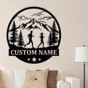 Personalized Couple Trail Running Metal Sign Wall Personalized Runner Family Name Signs Home Decor Marathon Decoration Birthday Gift Running