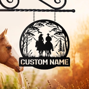 Benutzerdefinierte Cowboy Cowgirl Paar Metall Wand Kunst Cowboy Namensschild Wohnkultur Cowboy Reitpferd Wohnkultur Weihnachtsgeschenk Cowboy Geschenk