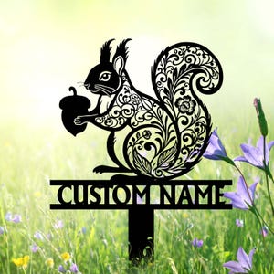 Personalized Squirrel Metal Garden Stake, Custom Squirrel Name Sign, Metal Yard Sign, Garden Sign, Squirrel Lover Gift, Squirrel Decor