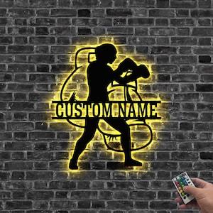 Custom Woman Boxing Metal Wall Art LED Lights, Boxer Name Sign, Gift For Her,Xmas Gift For Boxer,Housewarming Gift, Boxing Sign Home Decor