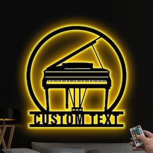 Luci LED da parete in metallo per pianoforte personalizzate, cartello con nome del pianista personalizzato, decorazione per la casa, decorazione per la sala musica, decorazione per la cameretta dei bambini, regalo per gli amanti del pianoforte