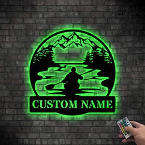 Custom Kayak Metal Wall Art LED Lights, Kayak Sign Metal, Kayak decor, Lakehouse Decor Christmas Gift, Housewarming Gift, Kayak Player Gifts