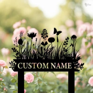 Personalized Wildflower & Butterfly Metal, Wildflower Garden Stake, Butterfly Flower Garden Sign, Custom Floral Garden Sign,Gift for Grandma