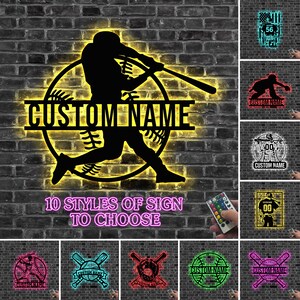 Custom Baseball Metal Sign LED Lights, Baseball Name Sign, Baseball Lover Gift, Softball Sign, Kids Nursery Room Decor, Xmas Gift for Him