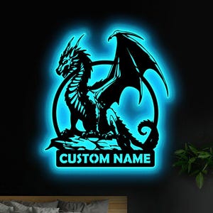 Custom Dragon Metal Wall Art LED Lights, Dragon Metal Sign, Dragon Lover Gift, Room Decor, Gift for Him, Dragon Wall Decor, Xmas Gift
