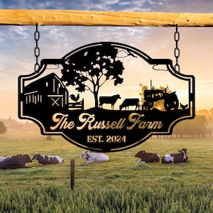 Personalized Metal Barn Sign, Metal Cow Farm Sign Farm Name Sign, Custom Farmhouse Sign, Personalized Gift, Horse Ranch Sign, Outdoor Decor
