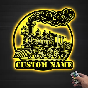 Custom Train Metal Wall Art LED Lights, Railroad Wall Decor, Railroad Sign, Man Cave Decor, Train Driver Gift, Housewarming Gift,Home Decor